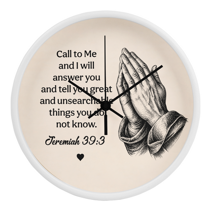 Jeremiah 33:3 Christian Wall Clock – Call to Me and I Will Answer You | Prayer Hands Bible Verse Wall Clock | Inspirational Christian Home Decor