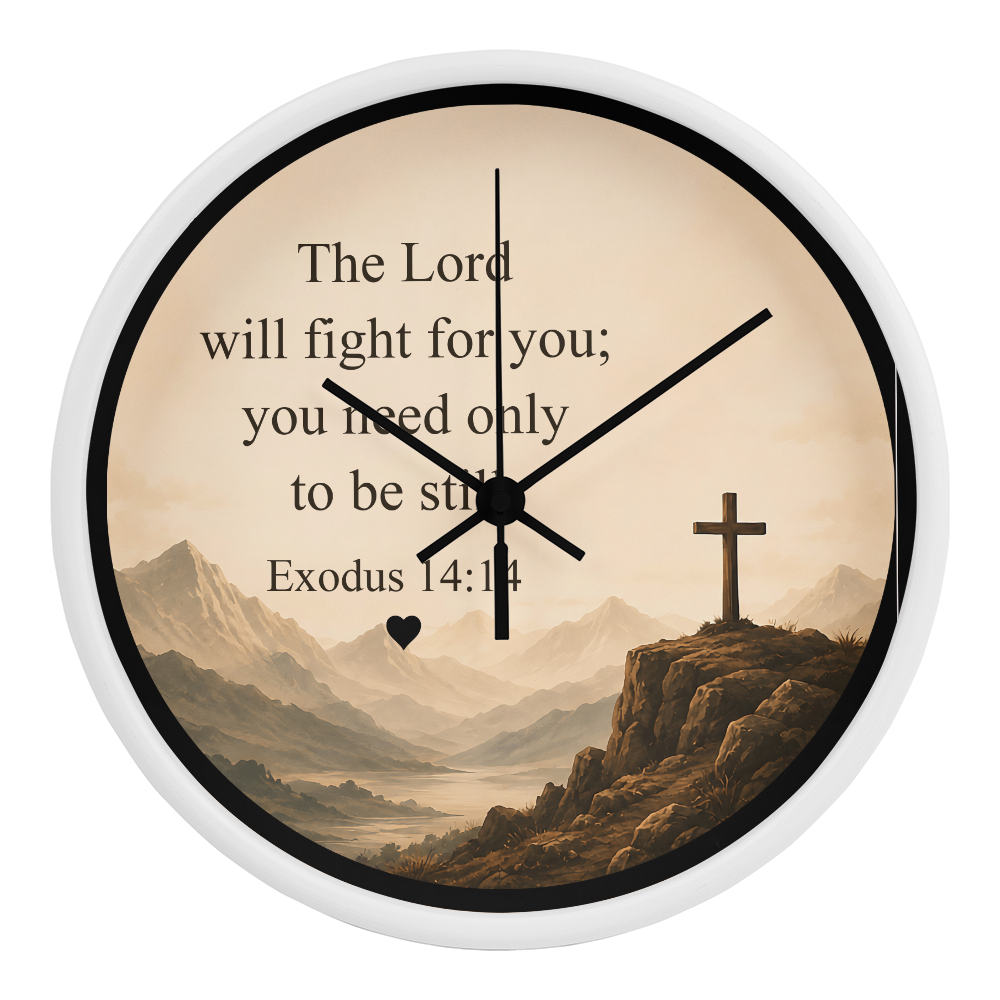 Exodus 14:14 Christian Wall Clock – The Lord Will Fight for You Scripture Clock | Inspirational Faith Home Decor