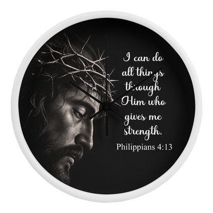 Philippians 4:13 Christian Wall Clock – I Can Do All Things Through Christ Inspirational Faith Decor