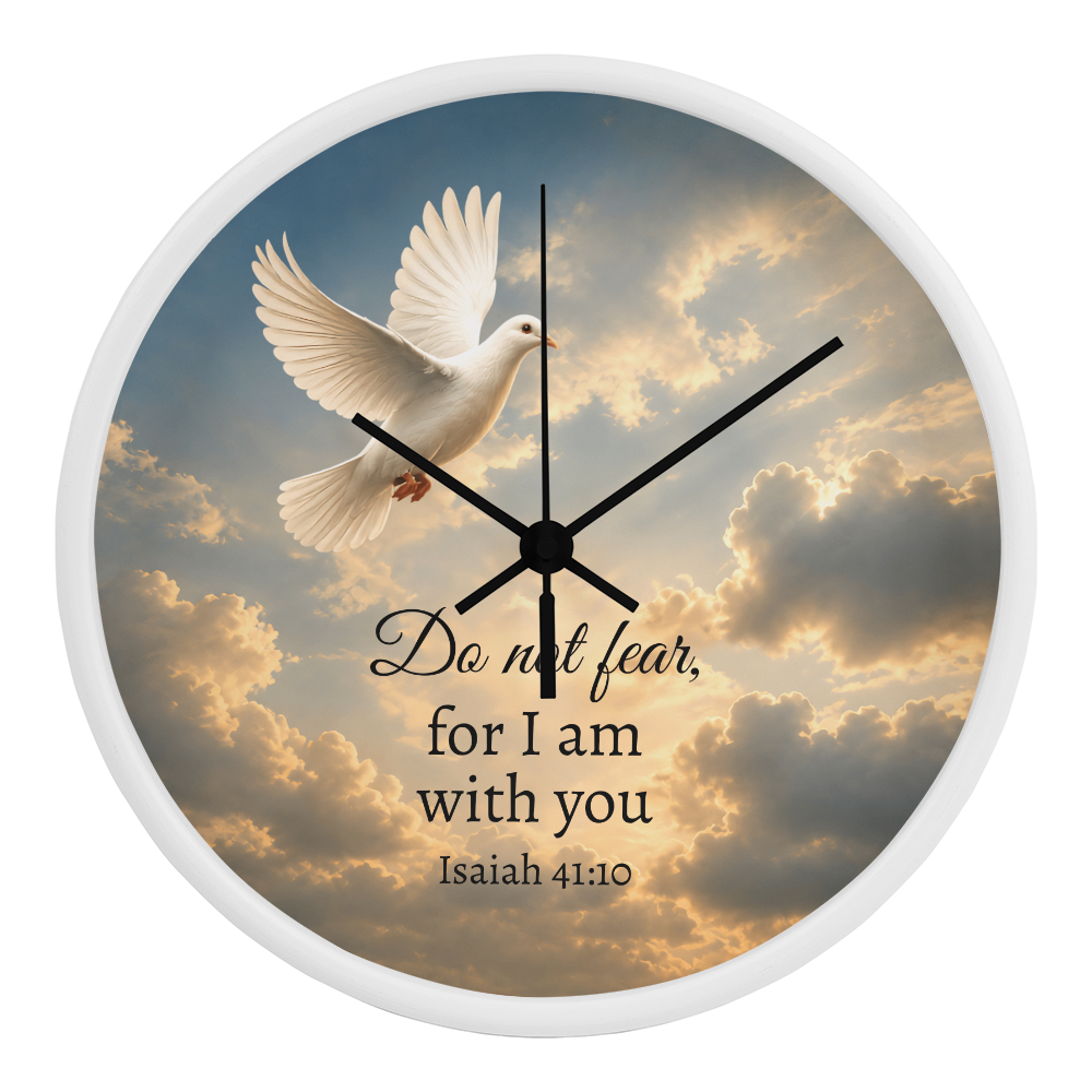 Isaiah 41:10 Christian Wall Clock – Do Not Fear for I Am With You | Dove Bible Verse Wall Clock | Inspirational Christian Home Decor