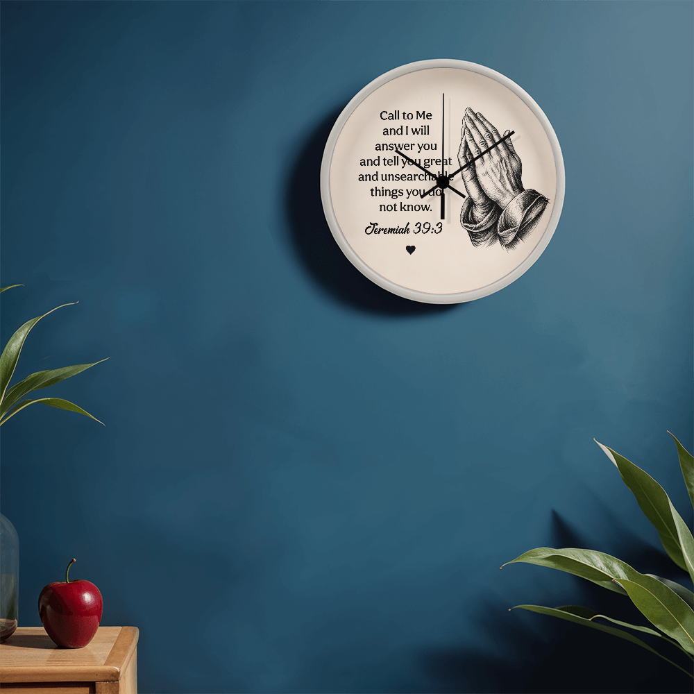 Jeremiah 33:3 Christian Wall Clock – Call to Me and I Will Answer You | Prayer Hands Bible Verse Wall Clock | Inspirational Christian Home Decor