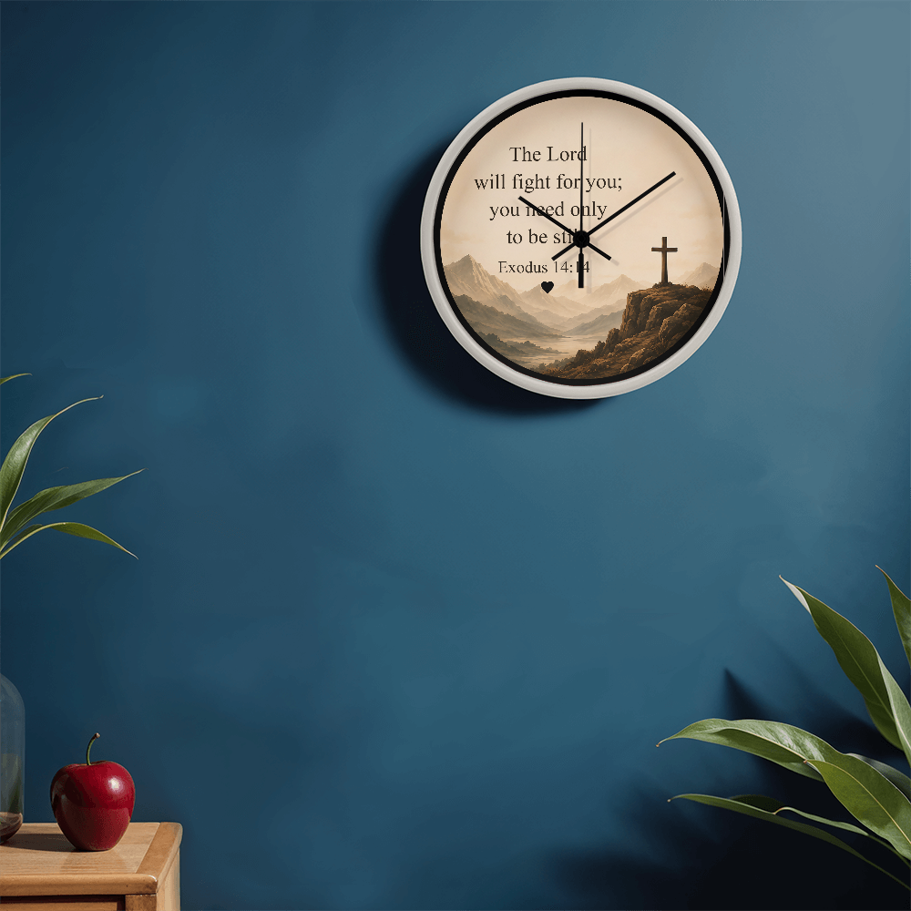 Exodus 14:14 Christian Wall Clock – The Lord Will Fight for You Scripture Clock | Inspirational Faith Home Decor