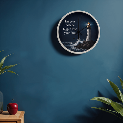 Let Your Faith Be Bigger Than Your Fear Wall Clock – Inspirational Christian Lighthouse Wall Clock | Faith-Based Home Decor