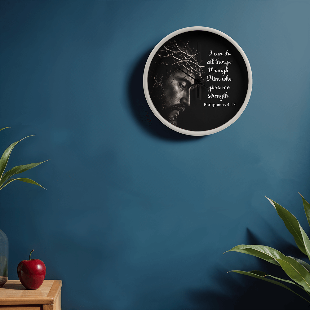 Philippians 4:13 Christian Wall Clock – I Can Do All Things Through Christ Inspirational Faith Decor