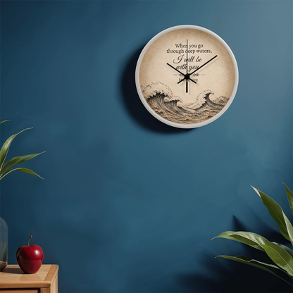 Isaiah 43:2 Christian Wall Clock – When You Go Through Deep Waters I Will Be With You | Inspirational Bible Verse Wall Clock | Faith Home Decor