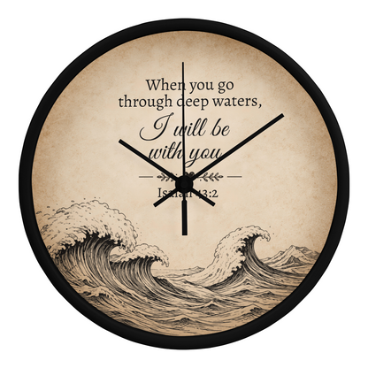Isaiah 43:2 Christian Wall Clock – When You Go Through Deep Waters I Will Be With You | Inspirational Bible Verse Wall Clock | Faith Home Decor