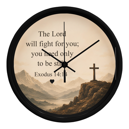 Exodus 14:14 Christian Wall Clock – The Lord Will Fight for You Scripture Clock | Inspirational Faith Home Decor