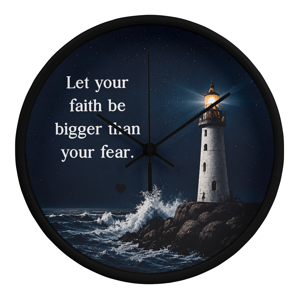 Let Your Faith Be Bigger Than Your Fear Wall Clock – Inspirational Christian Lighthouse Wall Clock | Faith-Based Home Decor