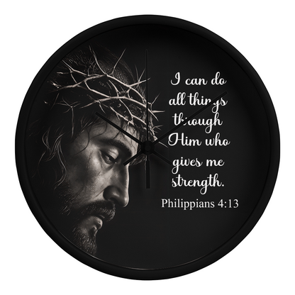 Philippians 4:13 Christian Wall Clock – I Can Do All Things Through Christ Inspirational Faith Decor