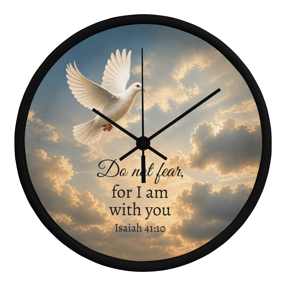 Isaiah 41:10 Christian Wall Clock – Do Not Fear for I Am With You | Dove Bible Verse Wall Clock | Inspirational Christian Home Decor