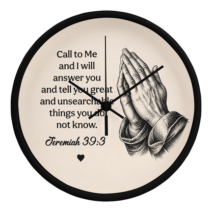 Jeremiah 33:3 Christian Wall Clock – Call to Me and I Will Answer You | Prayer Hands Bible Verse Wall Clock | Inspirational Christian Home Decor