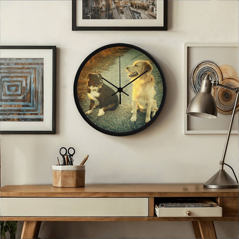 Wall Clock, Wood Frame, Doggies Picture Clock Face - YERTIZZ.COM