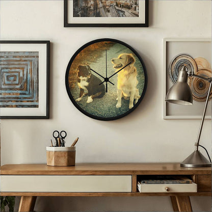 Wall Clock, Wood Frame, Doggies Picture Clock Face - YERTIZZ.COM