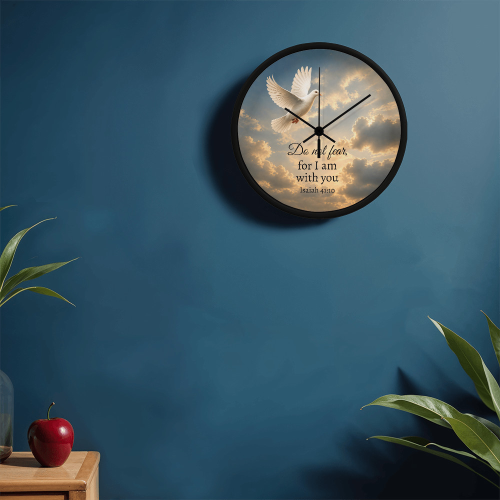 Isaiah 41:10 Christian Wall Clock – Do Not Fear for I Am With You | Dove Bible Verse Wall Clock | Inspirational Christian Home Decor