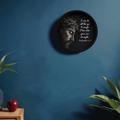 Philippians 4:13 Christian Wall Clock – I Can Do All Things Through Christ Inspirational Faith Decor