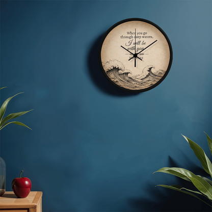 Isaiah 43:2 Christian Wall Clock – When You Go Through Deep Waters I Will Be With You | Inspirational Bible Verse Wall Clock | Faith Home Decor