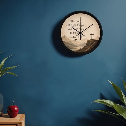 Exodus 14:14 Christian Wall Clock – The Lord Will Fight for You Scripture Clock | Inspirational Faith Home Decor
