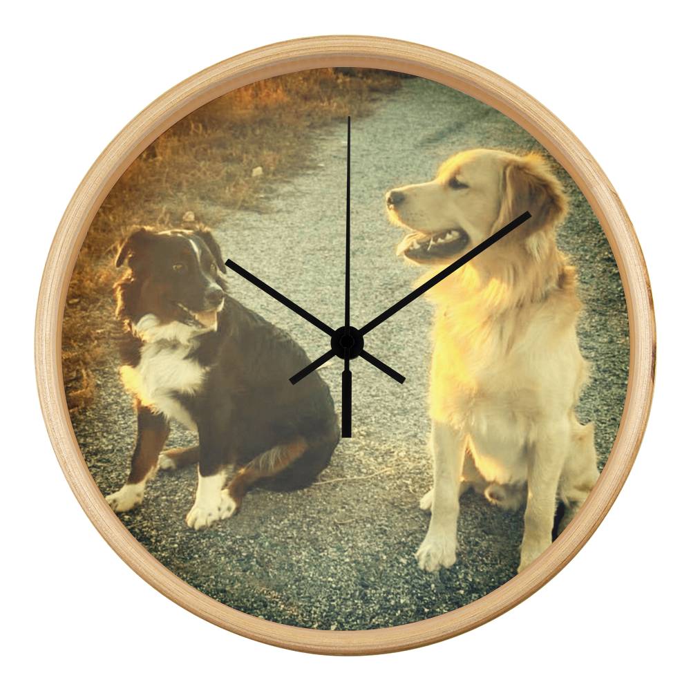 Wall Clock, Wood Frame, Doggies Picture Clock Face - YERTIZZ.COM