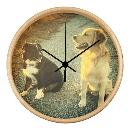 Wall Clock, Wood Frame, Doggies Picture Clock Face - YERTIZZ.COM