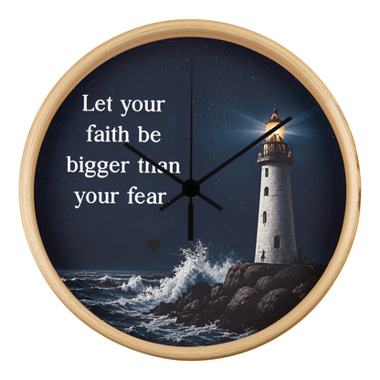 Let Your Faith Be Bigger Than Your Fear Wall Clock – Inspirational Christian Lighthouse Wall Clock | Faith-Based Home Decor