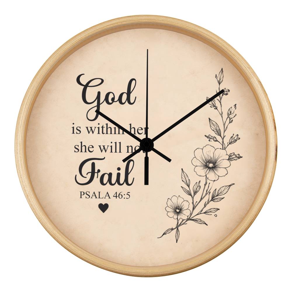 Psalm 46:5 Christian Wall Clock – God Is Within Her She Will Not Fail | Inspirational Bible Verse Wall Clock | Christian Home Decor for Women
