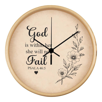 Psalm 46:5 Christian Wall Clock – God Is Within Her She Will Not Fail | Inspirational Bible Verse Wall Clock | Christian Home Decor for Women