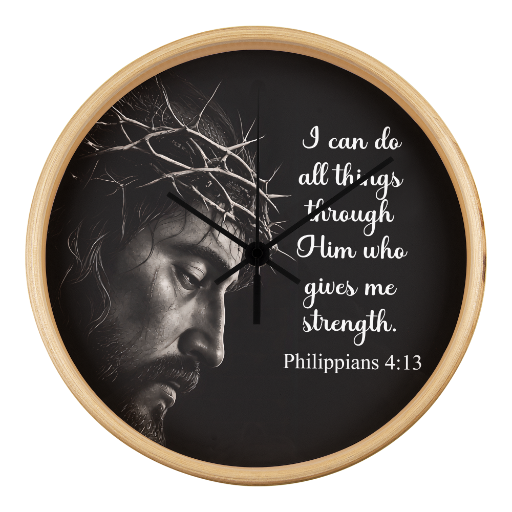 Philippians 4:13 Christian Wall Clock – I Can Do All Things Through Christ Inspirational Faith Decor