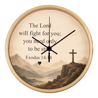 Exodus 14:14 Christian Wall Clock – The Lord Will Fight for You Scripture Clock | Inspirational Faith Home Decor