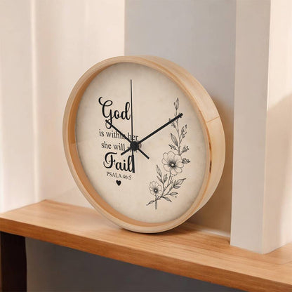 Psalm 46:5 Christian Wall Clock – God Is Within Her She Will Not Fail | Inspirational Bible Verse Wall Clock | Christian Home Decor for Women