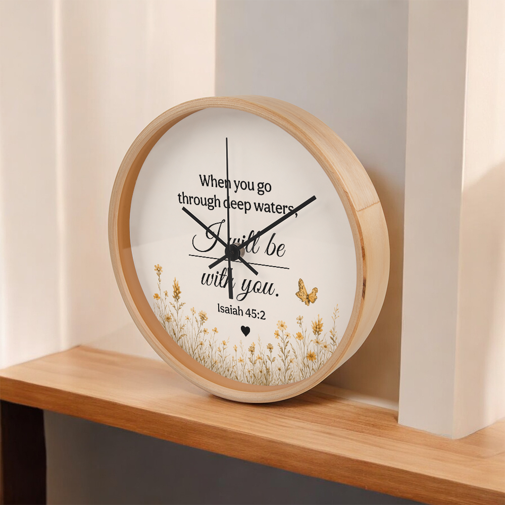 Isaiah 43:2 Christian Wall Clock – When You Go Through Deep Waters I Will Be With You | Inspirational Bible Verse Wall Clock | Faith Home Decor