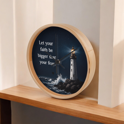 Let Your Faith Be Bigger Than Your Fear Wall Clock – Inspirational Christian Lighthouse Wall Clock | Faith-Based Home Decor