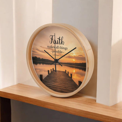 Faith Makes All Things Possible Wall Clock – Matthew 19:26 Christian Wall Clock | Inspirational Lake Sunset Faith Home Decor