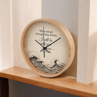 Isaiah 43:2 Christian Wall Clock – When You Go Through Deep Waters I Will Be With You | Inspirational Bible Verse Wall Clock | Faith Home Decor