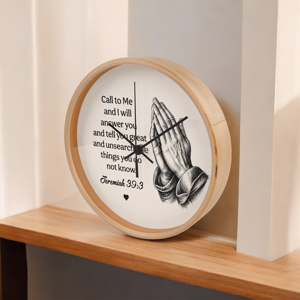 Jeremiah 33:3 Christian Wall Clock – Call to Me and I Will Answer You | Prayer Hands Bible Verse Wall Clock | Inspirational Christian Home Decor