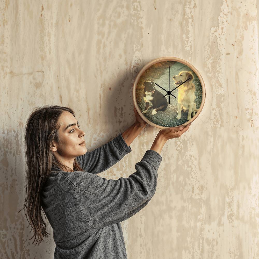 Wall Clock, Wood Frame, Doggies Picture Clock Face - YERTIZZ.COM