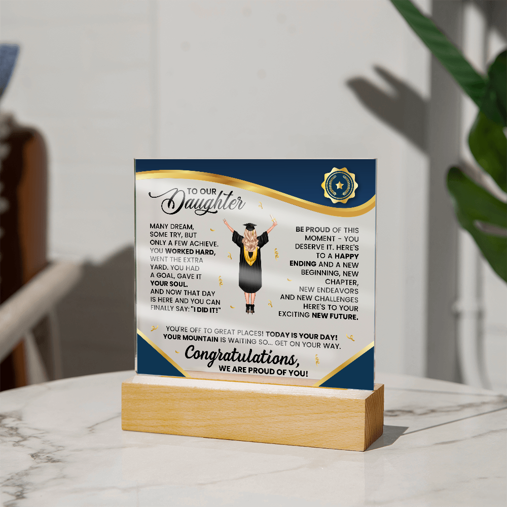 To My Daughter Graduation LED Acrylic Plaque – Personalized Graduation Gift from Parents | Class of 2026 Keepsake