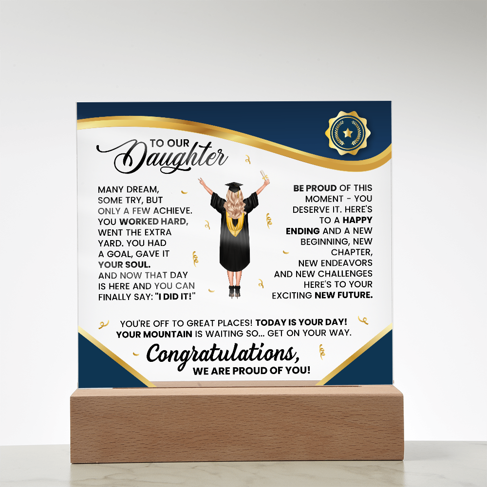 To My Daughter Graduation LED Acrylic Plaque – Personalized Graduation Gift from Parents | Class of 2026 Keepsake