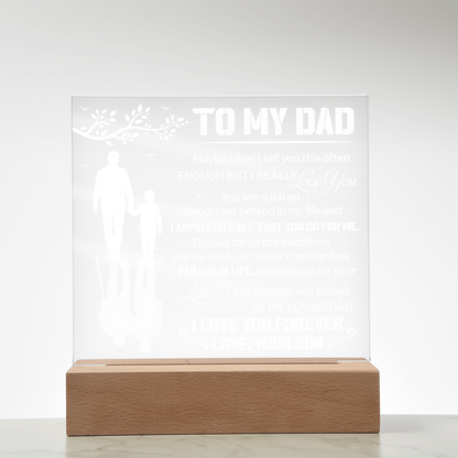 To My Dad LED Acrylic Plaque – "I Love You Forever" Light Up Night Light | Personalized Son to Dad Gift with Wooden Base
