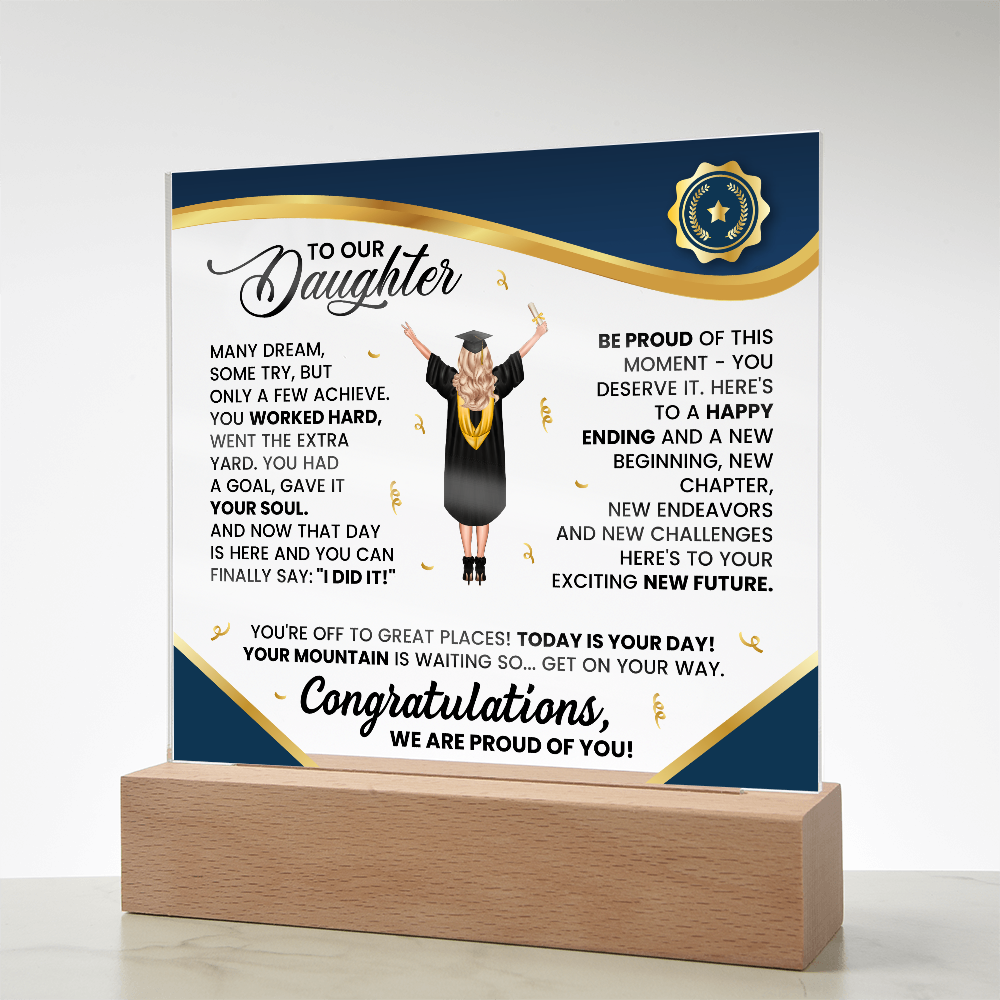 To My Daughter Graduation LED Acrylic Plaque – Personalized Graduation Gift from Parents | Class of 2026 Keepsake