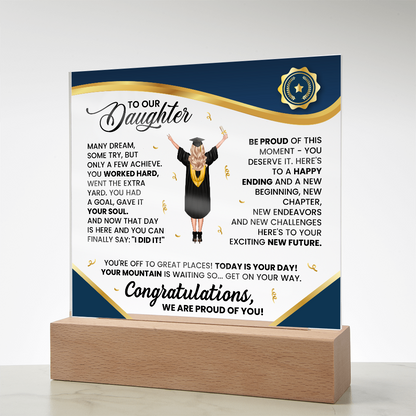 To My Daughter Graduation LED Acrylic Plaque – Personalized Graduation Gift from Parents | Class of 2026 Keepsake