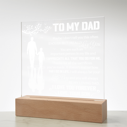 To My Dad LED Acrylic Plaque – "I Love You Forever" Light Up Night Light | Personalized Son to Dad Gift with Wooden Base