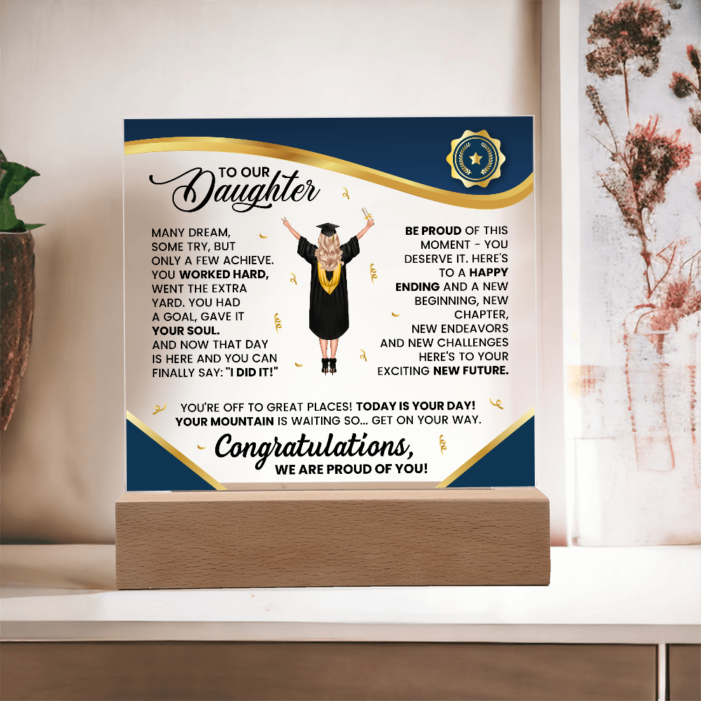 To My Daughter Graduation LED Acrylic Plaque – Personalized Graduation Gift from Parents | Class of 2026 Keepsake