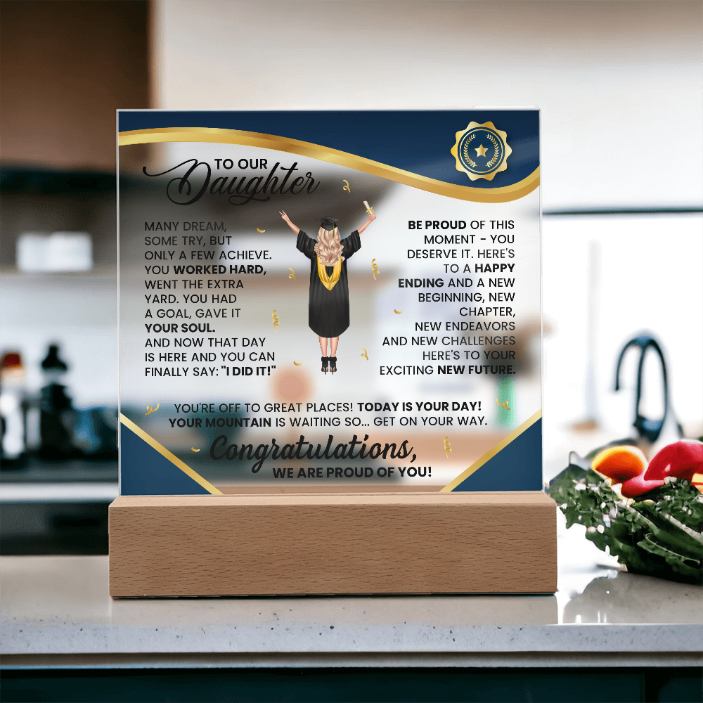 To My Daughter Graduation LED Acrylic Plaque – Personalized Graduation Gift from Parents | Class of 2026 Keepsake