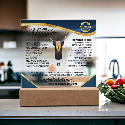 To My Daughter Graduation LED Acrylic Plaque – Personalized Graduation Gift from Parents | Class of 2026 Keepsake