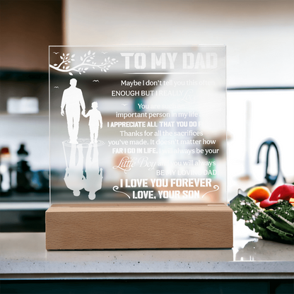 To My Dad LED Acrylic Plaque – "I Love You Forever" Light Up Night Light | Personalized Son to Dad Gift with Wooden Base