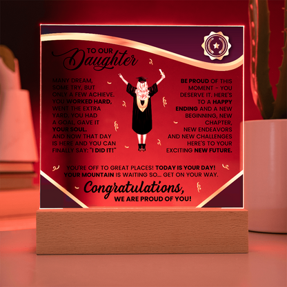 To My Daughter Graduation LED Acrylic Plaque – Personalized Graduation Gift from Parents | Class of 2026 Keepsake