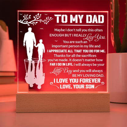 To My Dad LED Acrylic Plaque – "I Love You Forever" Light Up Night Light | Personalized Son to Dad Gift with Wooden Base