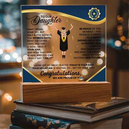 To My Daughter Graduation LED Acrylic Plaque – Personalized Graduation Gift from Parents | Class of 2026 Keepsake