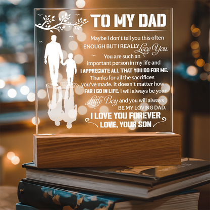 To My Dad LED Acrylic Plaque – "I Love You Forever" Light Up Night Light | Personalized Son to Dad Gift with Wooden Base