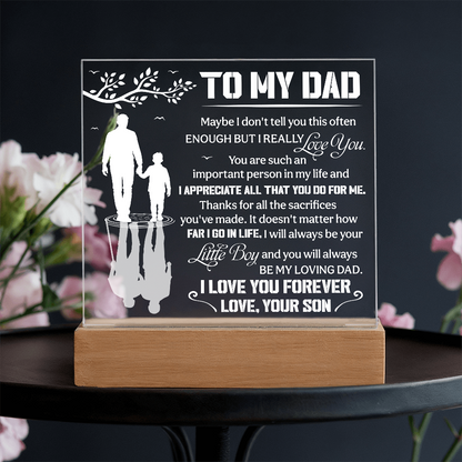 To My Dad LED Acrylic Plaque – "I Love You Forever" Light Up Night Light | Personalized Son to Dad Gift with Wooden Base